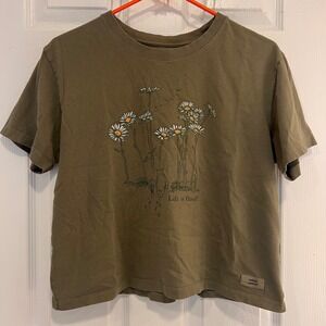 Life is Good Winnie the Pooh Piglet Daisy Graphic Crusher Tee Olive Green Small